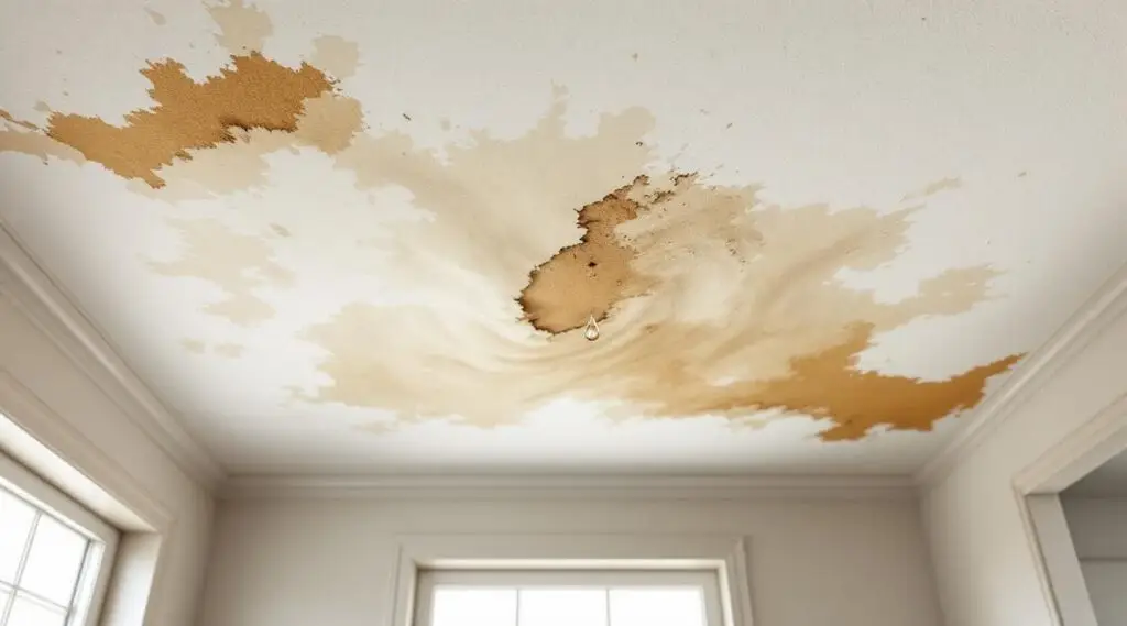 A restoration specialist using a thermal imaging camera to detect hidden moisture behind a saturated Corona ceiling.