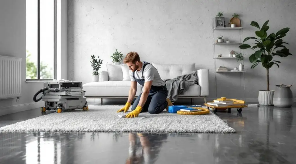 Professional restoration crew drying a flooded Riverside home interior.