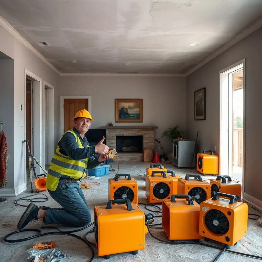 A restoration technician using a thermal imaging camera to detect hidden moisture behind a stucco wall in a San Bernardino home.