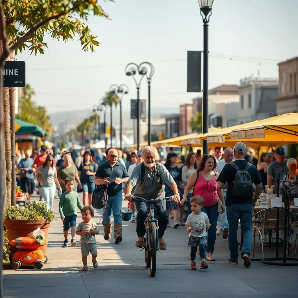 A scenic view of Corona's Grand Boulevard circular street layout with historic palm trees and the Santa Ana Mountains in the distance.