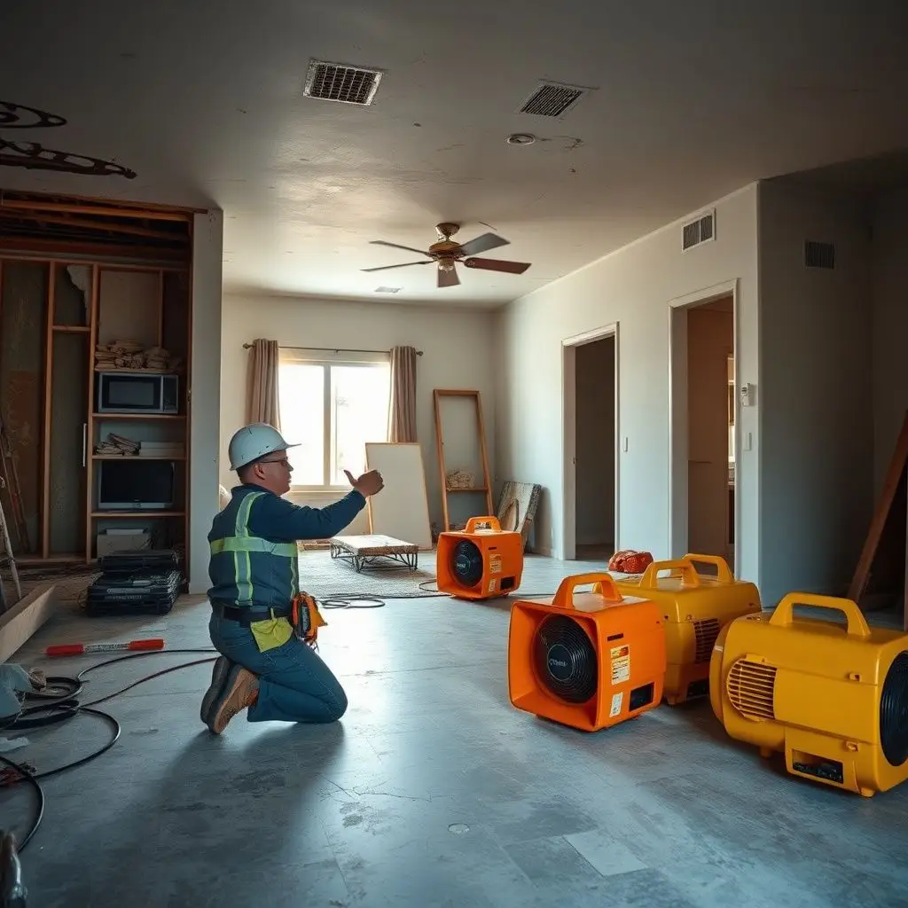 A Neko Water technician using a moisture meter to check the levels behind a stucco wall in a Jurupa Valley home.