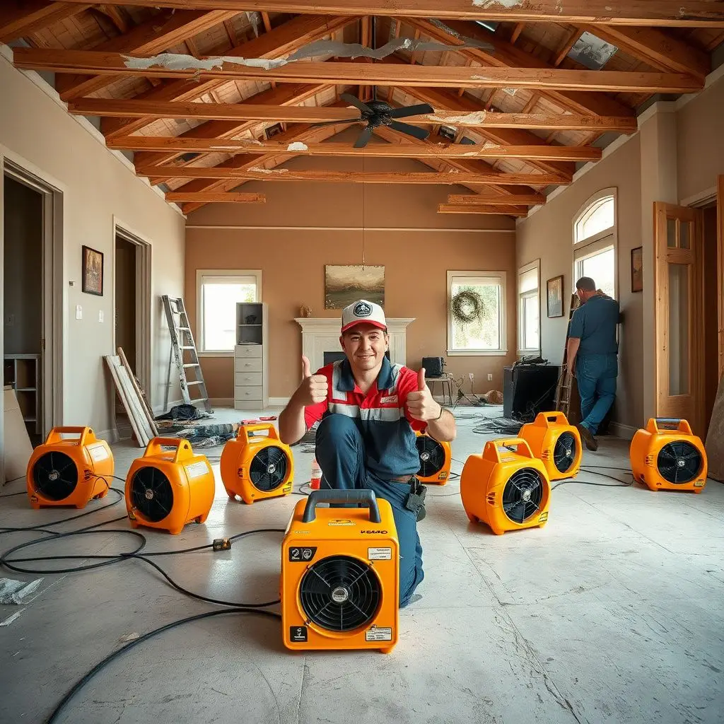 A restoration technician using a thermal imaging camera to check for hidden moisture behind a stucco wall in a Corona home.